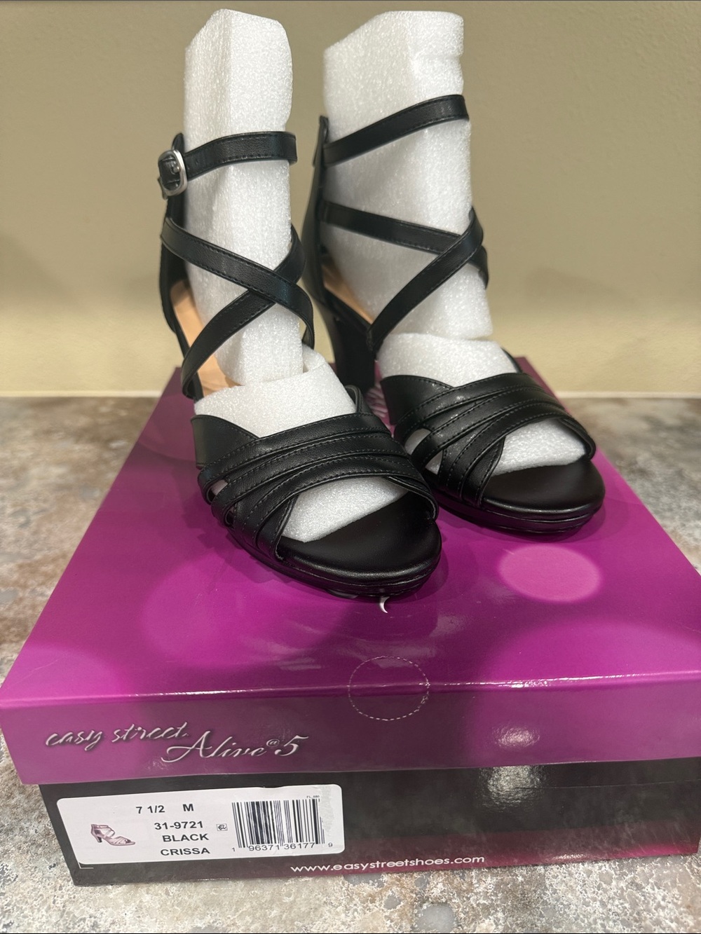 easy street Black Crissa Strappy Ankle-Heel Sandals